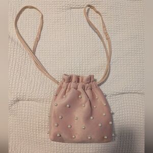 Elegant Pink Pearl-Embellished Drawstring Bag